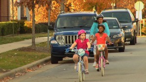 Children and Parent bicycling