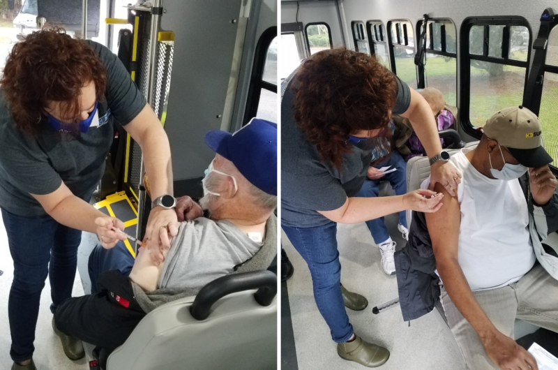 Customers of the Inter-County Public Transportation Authority (ICPTA), based in Elizabeth City, NC, receiving COVID-19 vaccine doses on ICPTA public transportation vehicles.